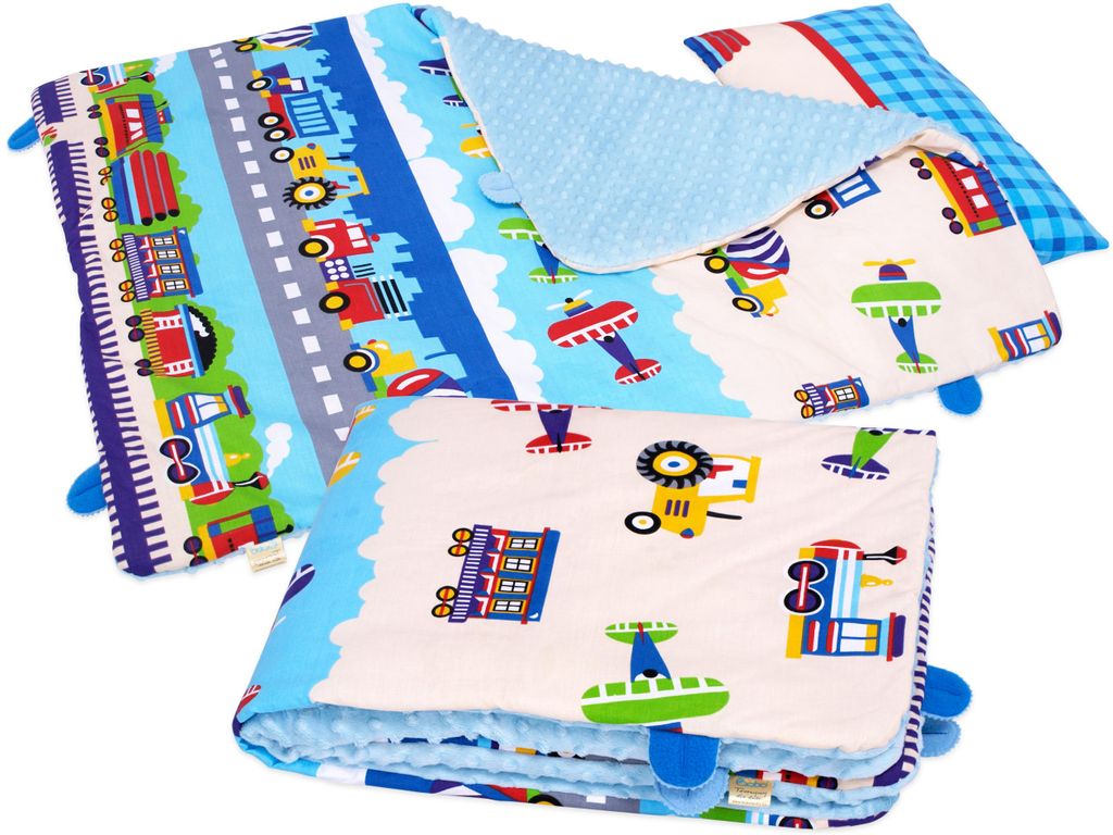 Kinderbettwäsche -Set aus Baumwolle/Minky 135x100 cm, isoliert BOBO - bunte Fahrzeuge