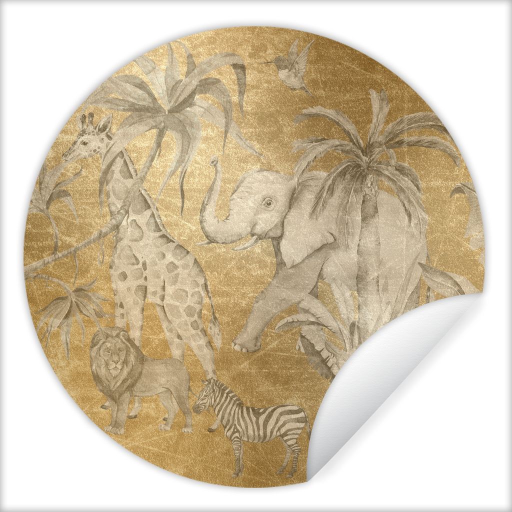 MuchoWow Runde Wandtattoo - Wandsticker Tapete Aufkleber Dschungel - Kinder - Gold - Tiere Ø 100 cm Selbstklebend und Repositionierbar - Wandauf...