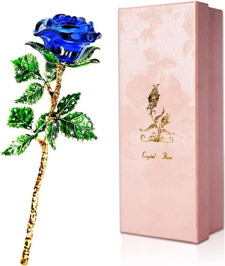 Fleur éternelle en verre : Rose bleue 3D et sa carte de vœux incluse