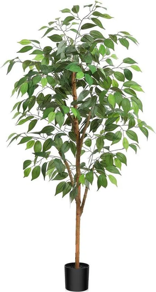 Plante artificielle Ficus Benjamina 120cm, arbre déco tronc en bois