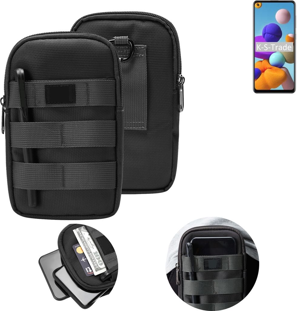 K-S-Trade Holster Gürtel Tasche kompatibel mit Samsung Galaxy A21s Handy Tasche Schutz Hülle dunkel-grau viele Fächer, 1x