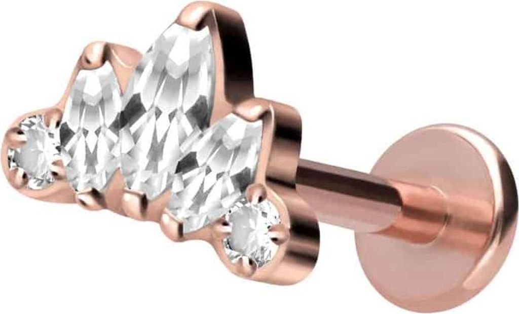 Ohrpiercing, Nasenpiercing Titan Labret mit Innengewinde LOTUSBLÜTE RoséGold Stablänge: 7mm | Stabstärke: 1,2mm