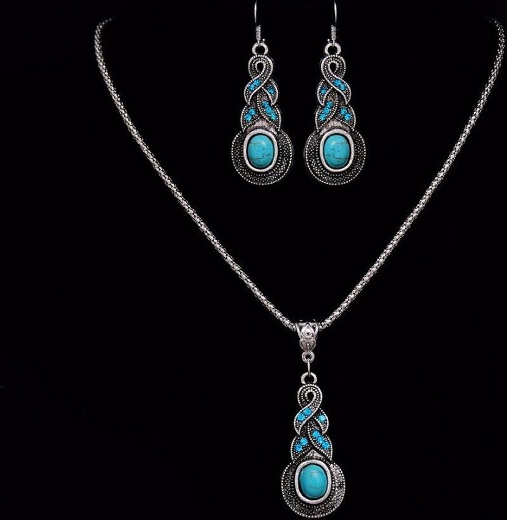 3-Tlg. Damen Schmuckset "Türkis" Collier Halskette Hochzeit Produktbild 