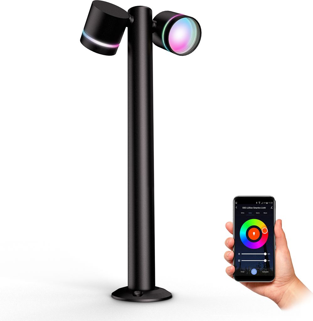 SSC-LUXon ULICA Outdoor Standleuchte mit 2x Smart Home WLAN RGB LEDs GX53 5W - Pollerlampe schwenkbar per App & Sprache steuerbar