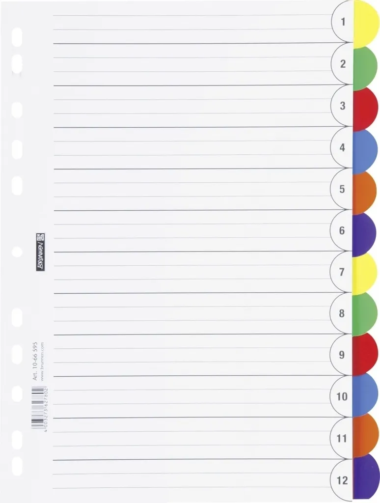 Jeu de 12 intercalaires A4 Brunnen 1066595 en plastique gris lot de 10