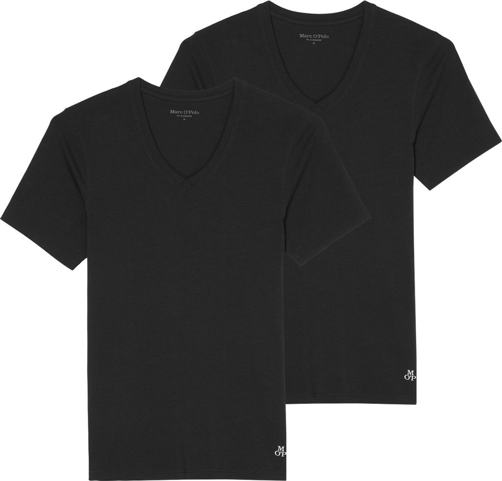 Marc O'Polo V Neck Top 2P Essentials Organic Baumwolle Stretch M Schwarz/Black