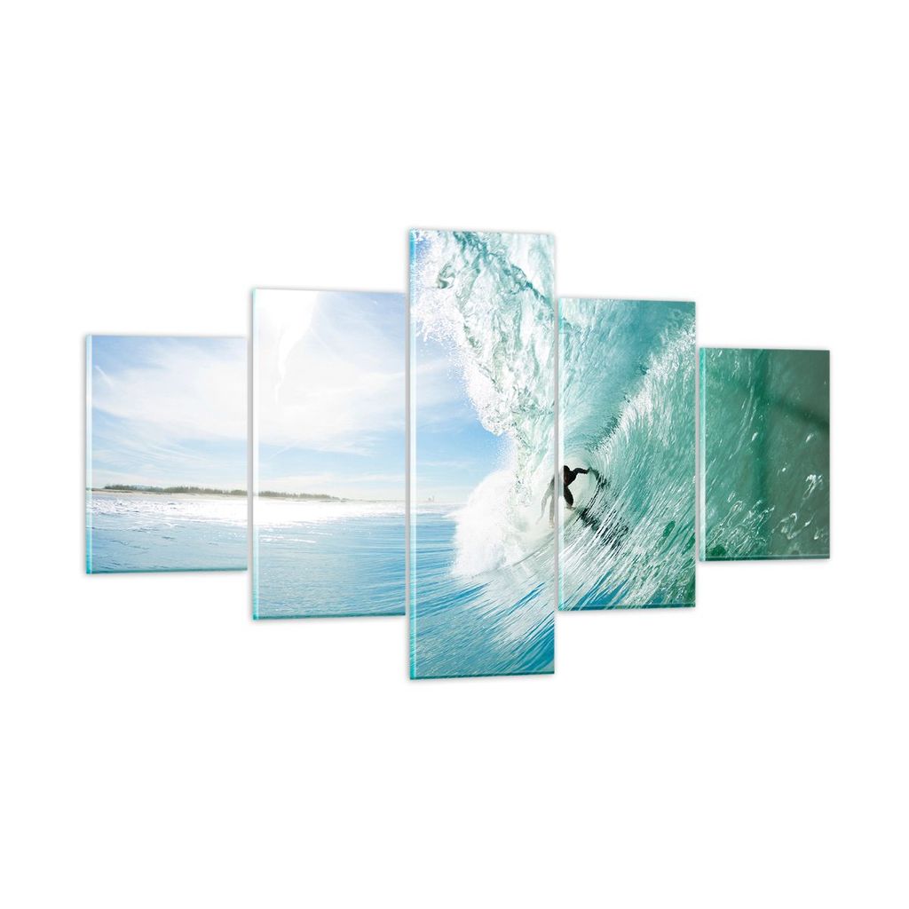 Bilder auf glas - Abenteuer surfer welle ozean - 125x70cm - Glasbilder - Wandbilder - Kunstdruck - zum Aufhängen bereit - Wanddekoration aus Glas ...