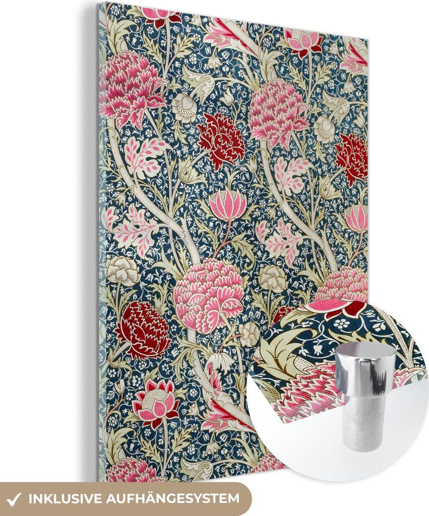 MuchoWow Glasbilder - Bilder auf Wandbild - Foto auf Glas Blumen - Vintage - Rosa - Botanisch 30x40 cm Wanddekoration aus Glas - Acrylglasbild - Ac...