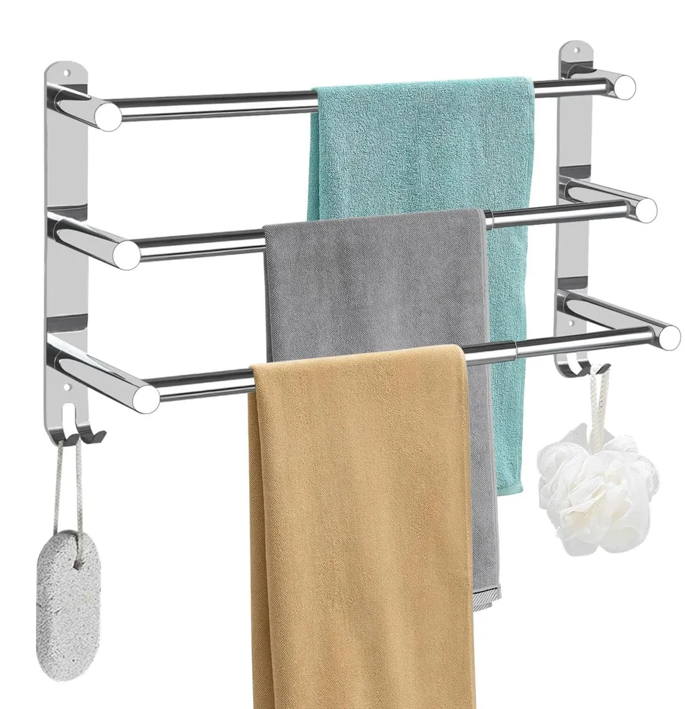 Porte-serviettes sans trou extensible en inox anti-rouille argent