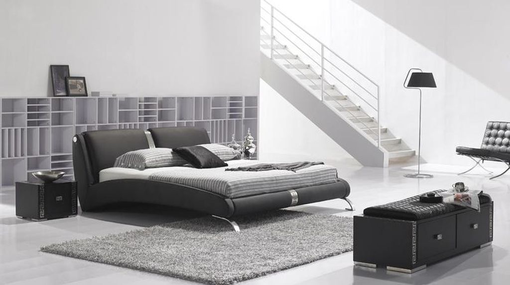 Modernes Bett Polsterbett Doppelbett Designer Betten Set 180x200cm Schwarz Weiß