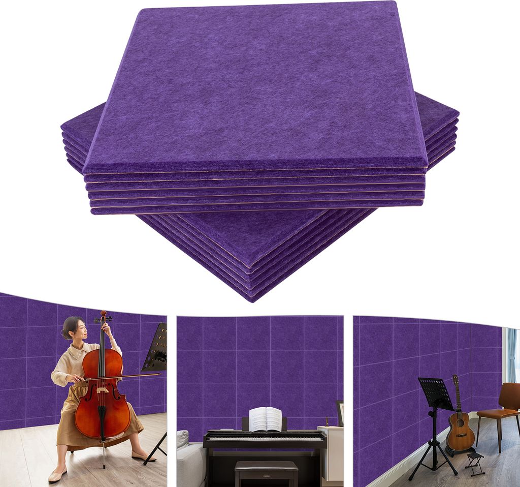 Akustikplatten 12 Stück schalldämmende Platten hoher Dichte schallabsorbierende Wandpaneele (Lila)