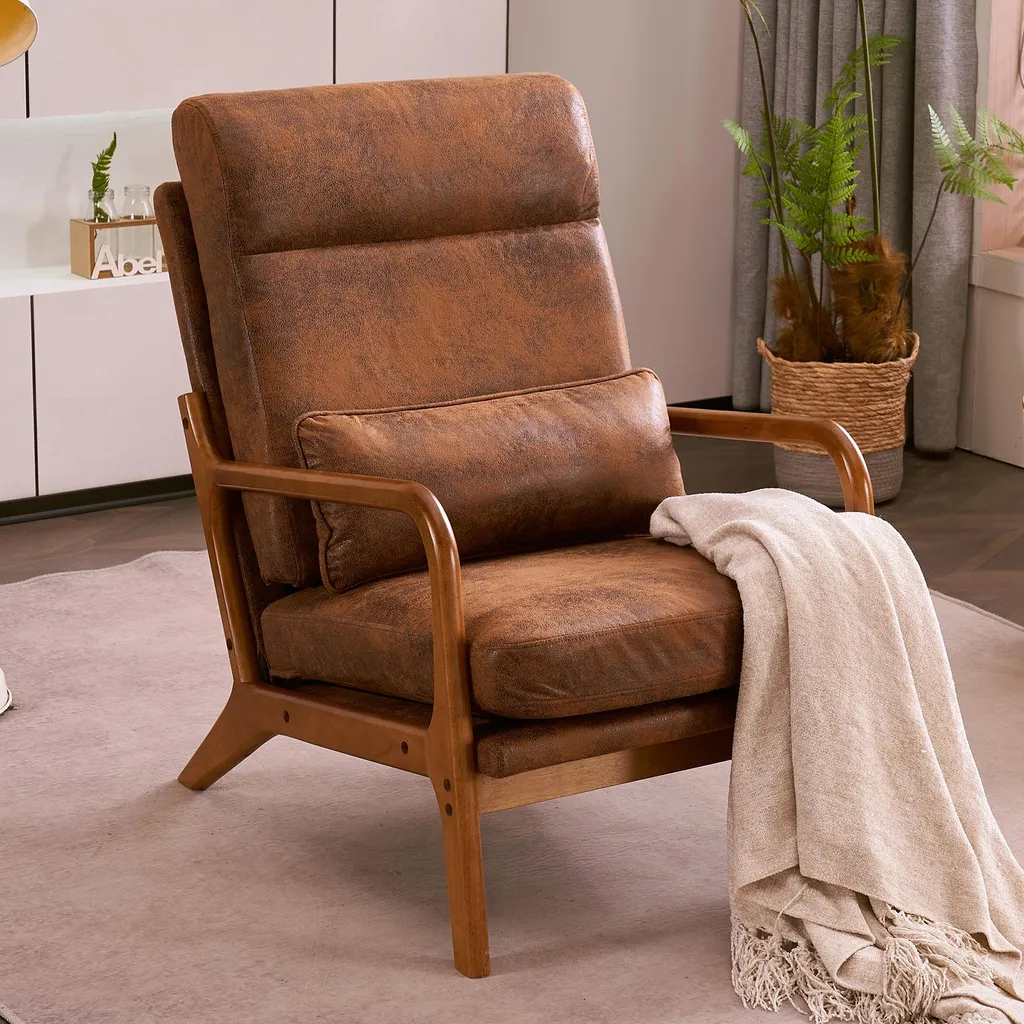 Fauteuil marron ergonomique contre le mal de dos avec coussin lombaire