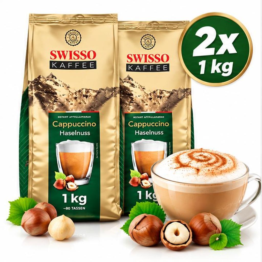 SWISSO KAFFEE Cappuccino Hazelnoot 2 kg (2x1 kg) Instant Productafbeelding 