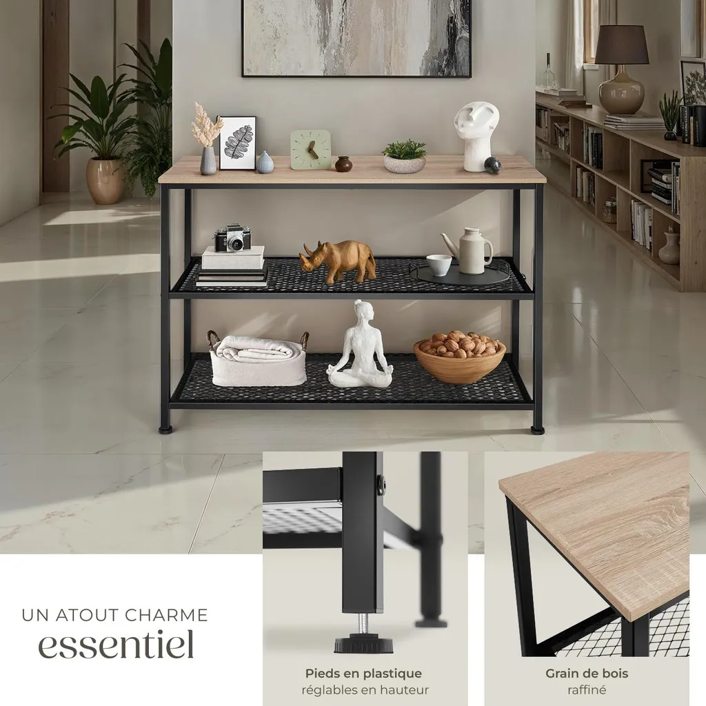 Table Console Chêne Sonoma 100cm - Plateau Bois et Structure Métal - 4