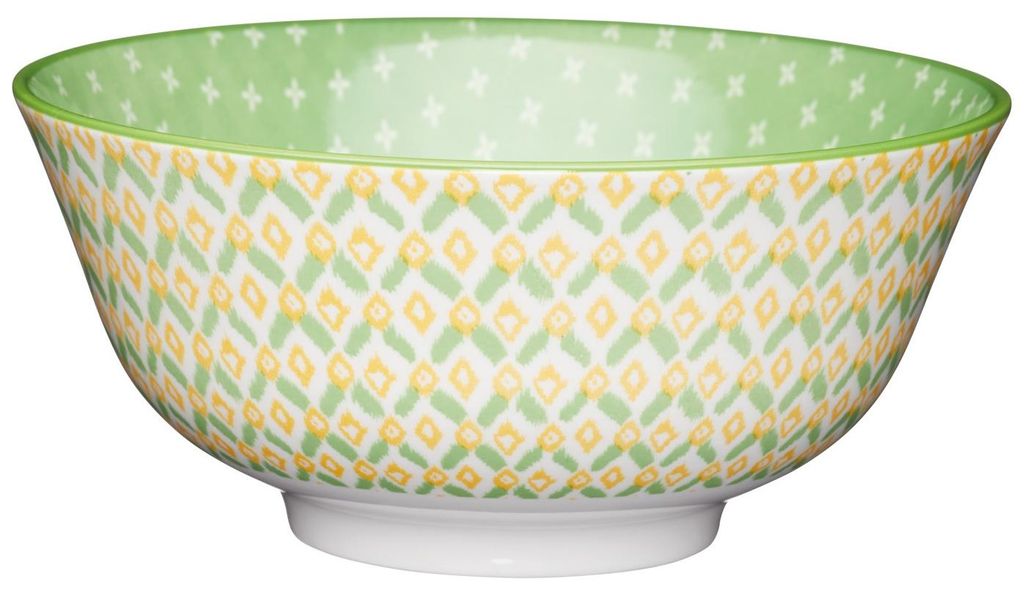 Kitchencraft geometrisch gemusterte Schalen, 15,5 cm (6 ") (Set of 4), Keramik, grün/gelb, 15,5 x 15,5 x 7,5 cm (5.5 x 15.5 x 7.5 in.)