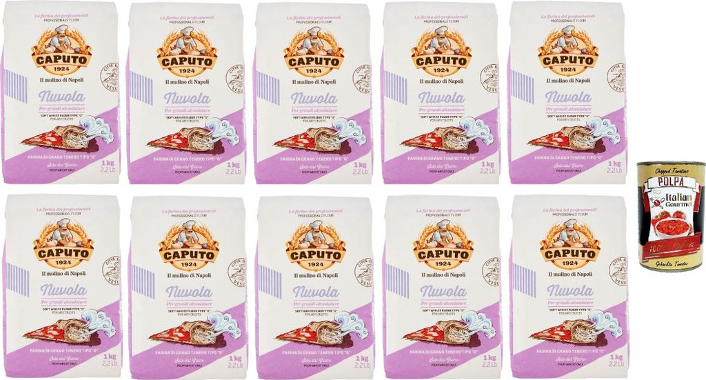 Caputo Nuvola Farina di Grano Tenero Tipo "0", Transversal mehl, perfekt für Focaccia, Pizza in Pfanne und zeitgenössische Pizza 10x 1 Kg + Itali...
