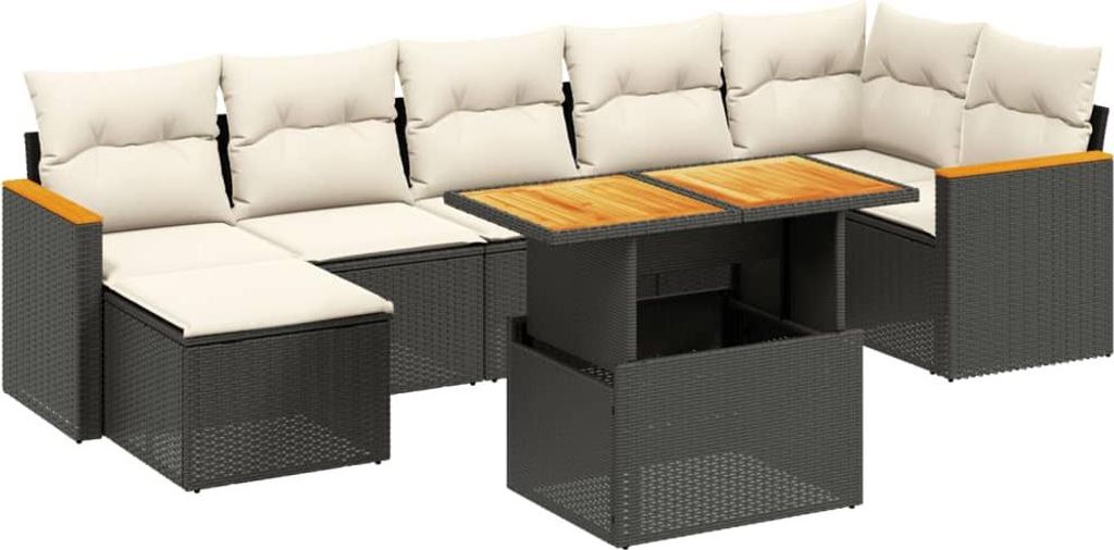 vidaXL 8-tlg. Garten-Sofagarnitur mit Kissen Schwarz Poly Rattan
