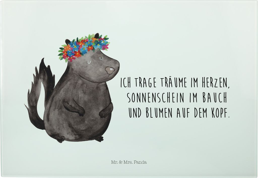 Mr. & Mrs. Panda Schneidebrett Stinktier Mädchen - Weiß - Geschenk, Brotzeitplatte, Wildtier, Großes, Yoga, Skunk, Raubtier, Servierplatte, Vesp...