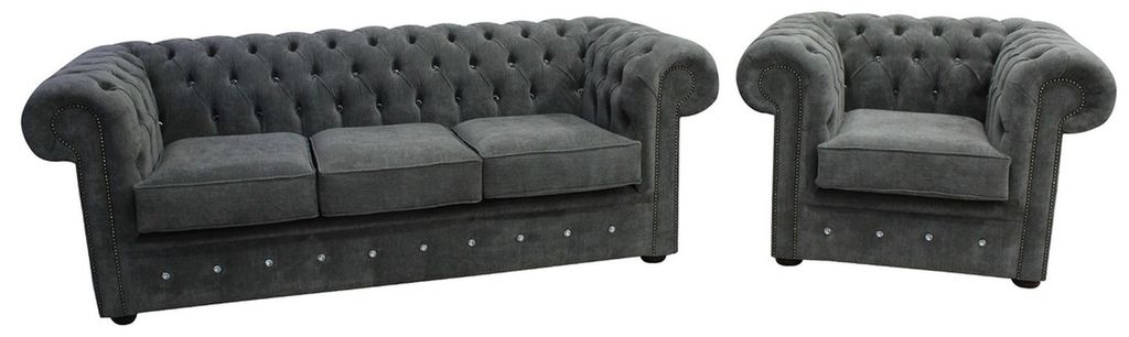 Chesterfield Design Luxus Polster Sofa Couch Sitz Garnitur Leder Textil Neu #154