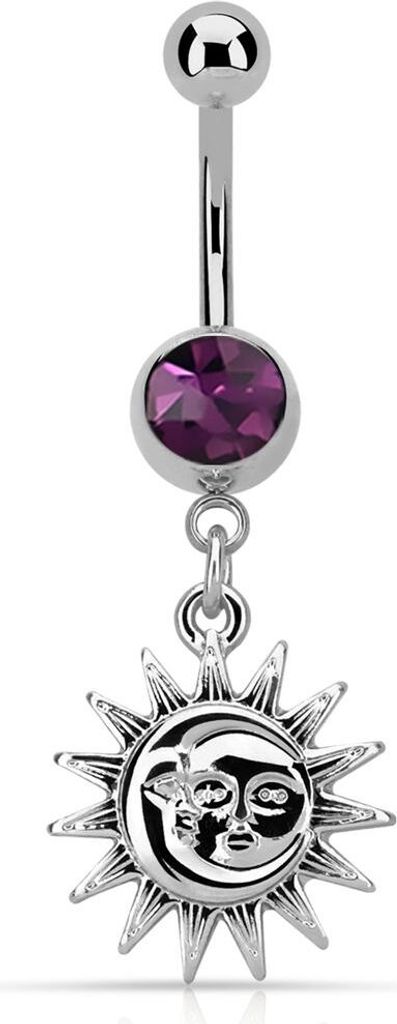 Bauchnabelpiercing Sonne Mond Opal Glitzer Zirkonia Kristall Autiga silber-dunkellila 10 mm