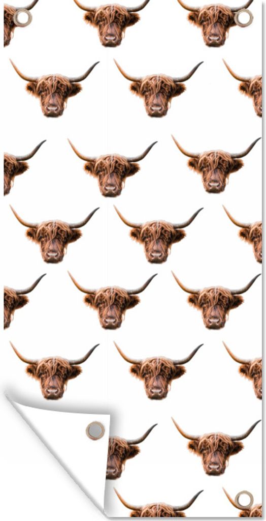 MuchoWow 30x60 cm Outdoor-Poster Gartendeko Sichtschutz Garten Poster für den Garten Schottischer Highlander - Kuh - Muster