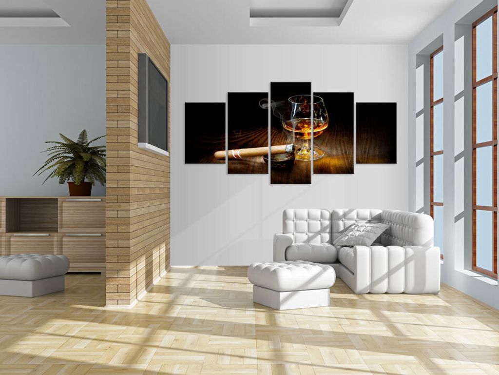 Akustikbild Whisky Zigarre 200x100 cm Bilder Akustikschaum Hochleistungsschallabsorber Schallschutz Leinwand 5 tlg Wandbild Raumakustik Schalldämm...