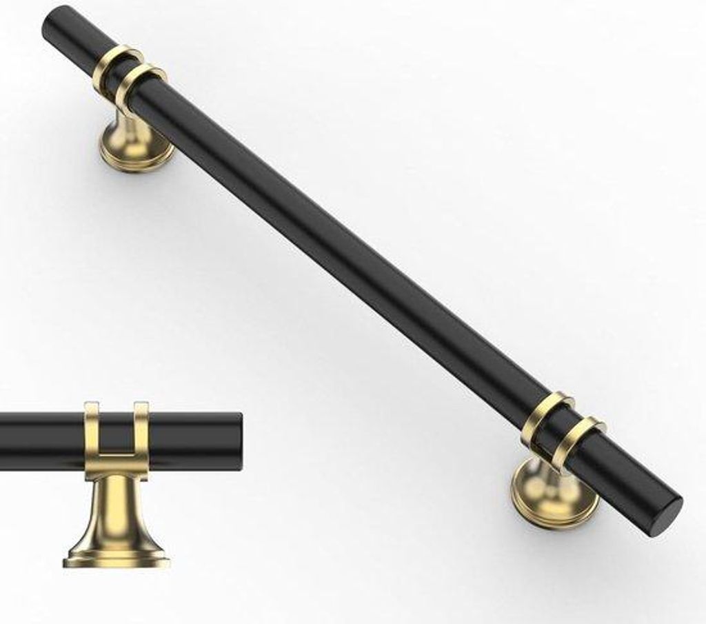 Schubladenhalter schwarz-gold - Set aus 10 Schubladenhaltern Küchenhaltern - Abstand 160 mm - Ladegrepen für Küchen und Kleiderschränke - UK0002