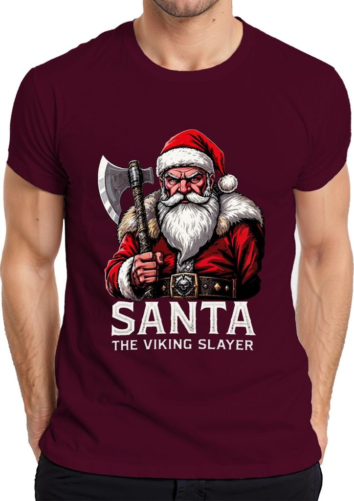 Santa The Viking Slayer Wikinger Axt Bart Weihnachten Geschenk Herren T-Shirt, Burgundy, M