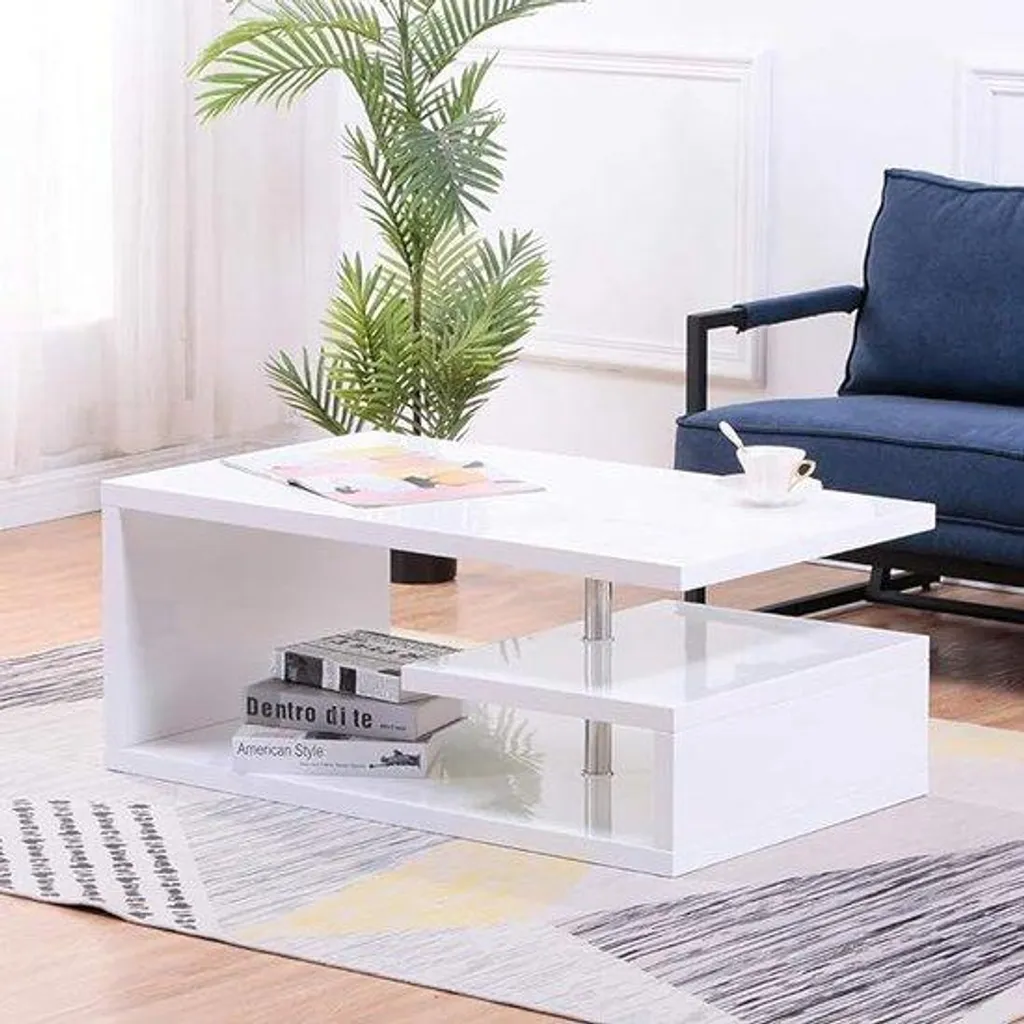 Table basse salon avec tiroir et plateau géométrique 100x60x42 cm