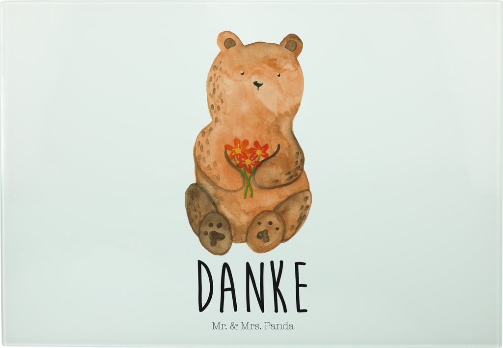 Mr. & Mrs. Panda Schneidebrett Bär Dankbar - Weiß - Geschenk, Hackbrett, Blumen, jausenbrett, Danke, Teddy, Dankeschön, Vesperplatte, Frühstüc...