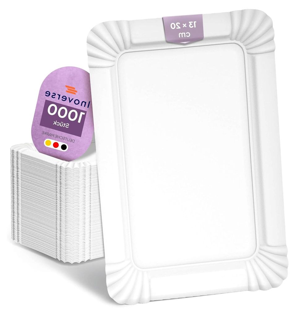 Pappteller Weiß – Eckig 13x20 cm – Umweltfreundliche Einweg-Teller aus Pappe, Partygeschirr, Kuchenteller, Einweggeschirr