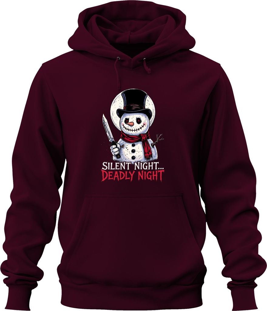 Silent Night Deadly Night Schneemann Messer Gruselig Geschenk Uni Hoodie Kapuzenpullover, Burgundy, M
