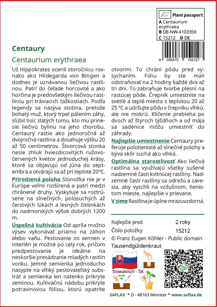 SAFLAX - Centaury - Centaurium erythraea - 250 Semená - S Obrázok produktu 3