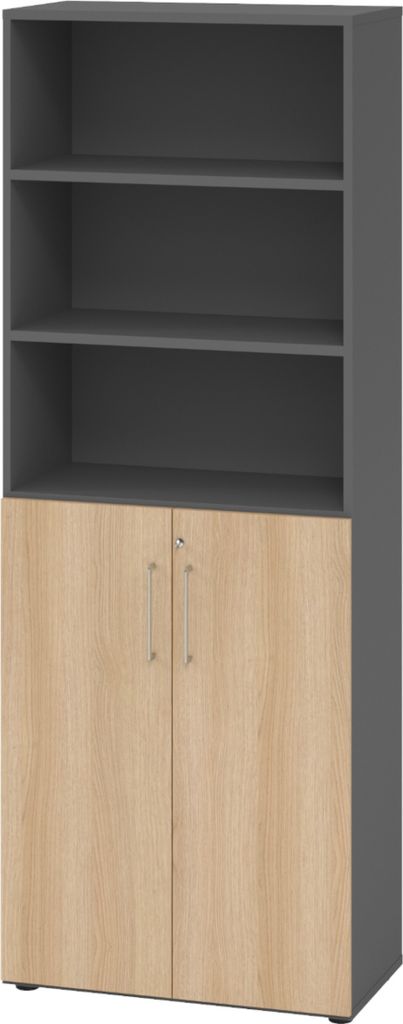 bümö smart Kombischrank - 3 plus 3 Ordnerhöhen - Nachbildung: Graphit/Eiche
