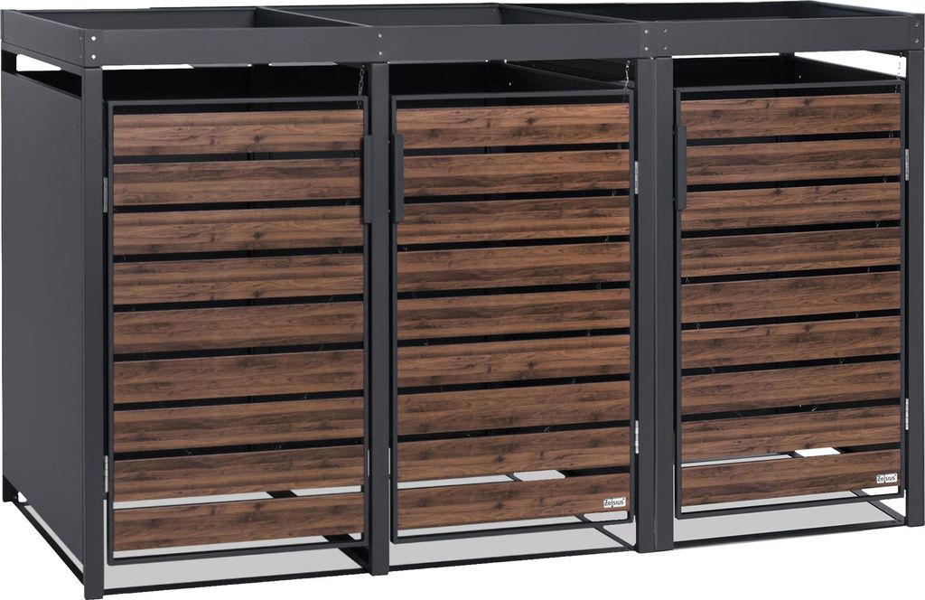 Zelsius Mülltonnenbox 3er mit Pflanzdach für 3 Tonnen, 120 - 240 Liter, Anthrazit RAL 7016