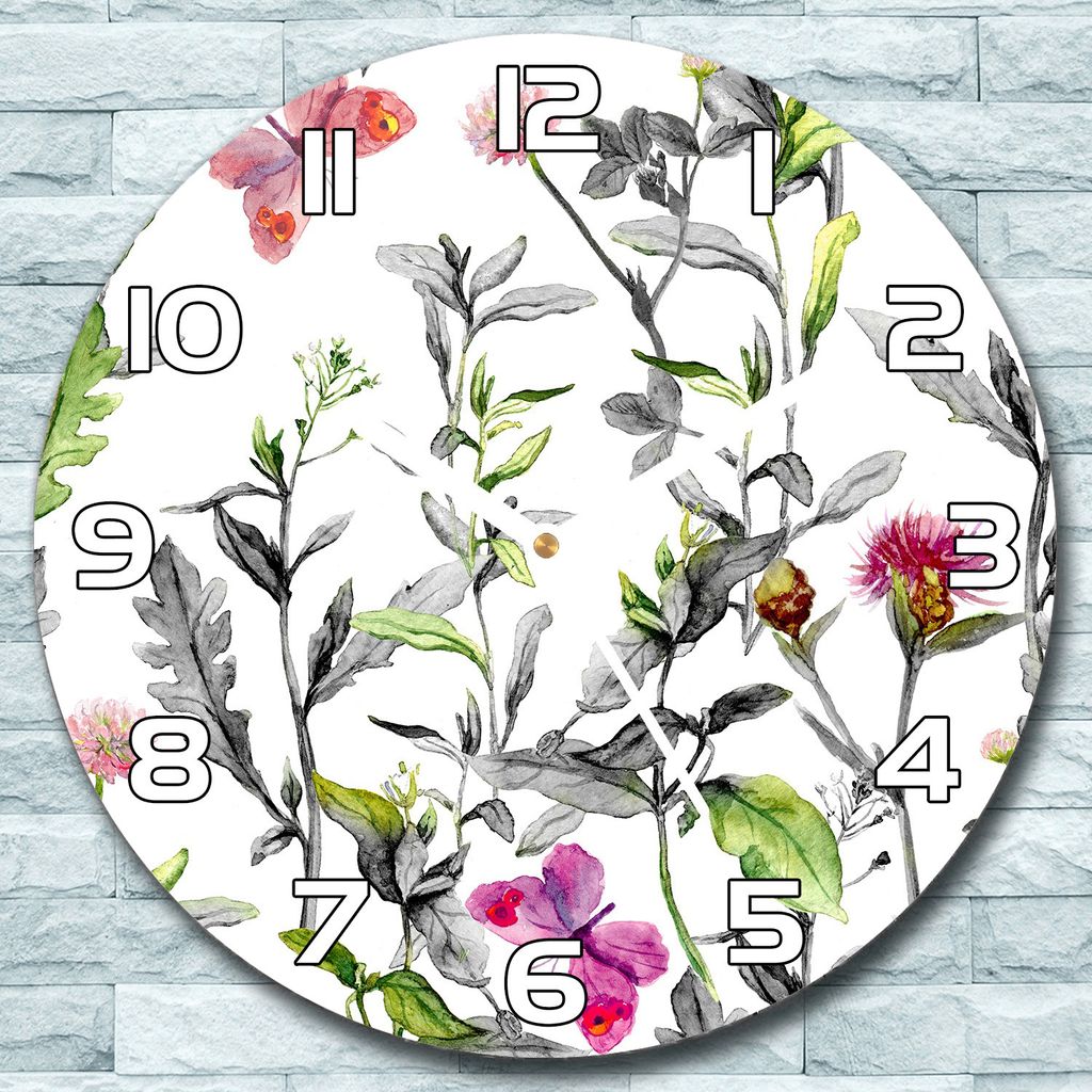 Wanduhr aus Glas Rund fi 30 Wiesenblumen Floral Quarz Deko Schlafzimmer Büro