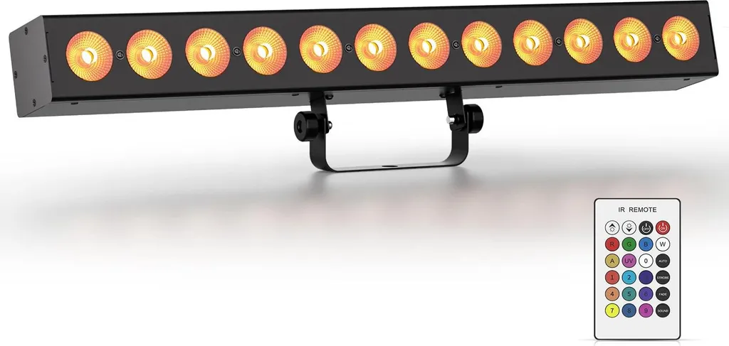 Barre LED lèche-mur RGBWA+UV avec télécommande sans fil noire 24W