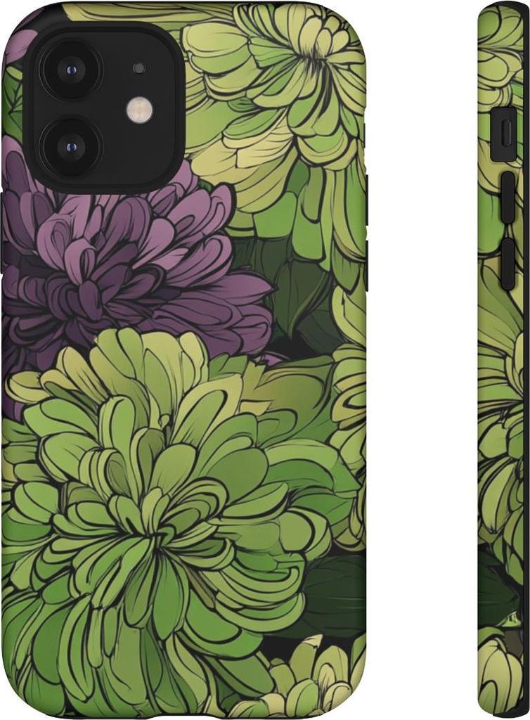 Grünes und violettes Chrysanthemenmuster – Hülle Kompatibel mit iPhone 12