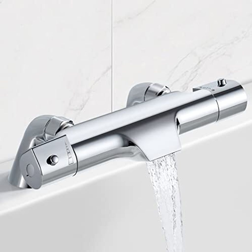 Wasserfall Bad Tap Thermostat 2 Funktionen Duschmischer Badewanne Messing Chrom 38 ° C Sicherheitsknopfmontage