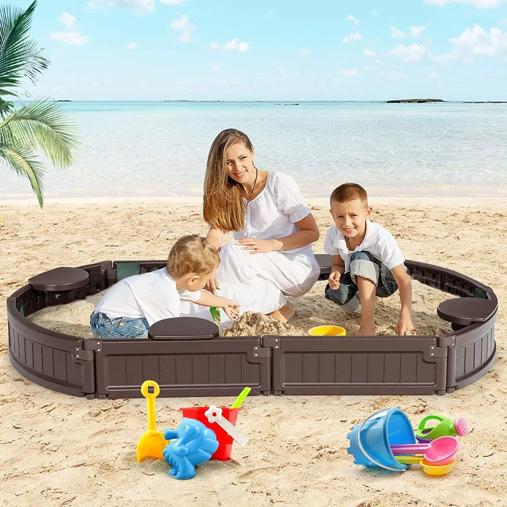 COSTWAY Bac à Sable 183x105cm avec Couverture Imperméable pour Enfants