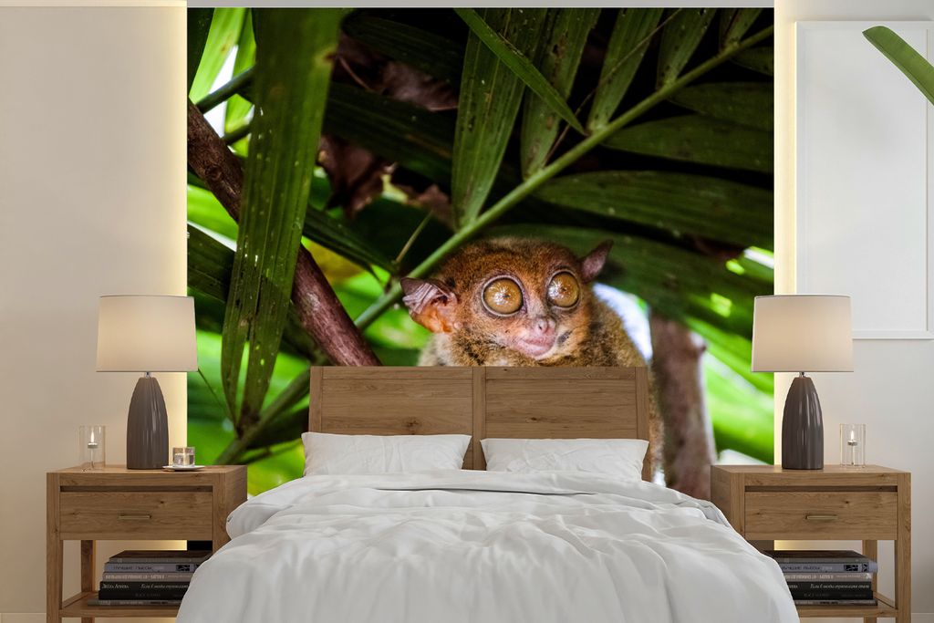 MuchoWow Fototapete für Wohnzimmer oder Schlafzimmer Wandtapete Vinyl Motivtapete Philippinischer Geist zwischen den grünen Blättern - 280x280...