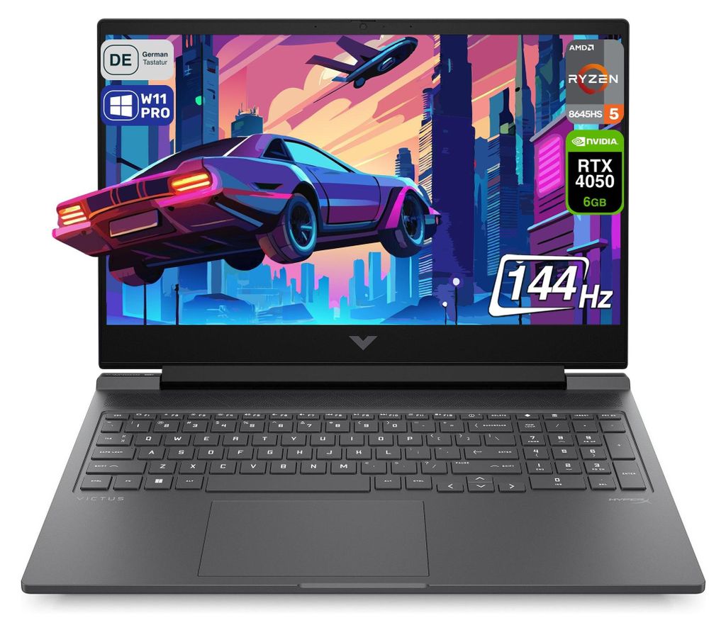 HP Victus 16 Gaming Laptop, Ryzen 5-8645HS, 16.1" FHD (1920x1080) IPS 144Hz, RTX4050, QWERTZ Tastatur, W11 Pro, 64 GB RAM | 1 TB SSD