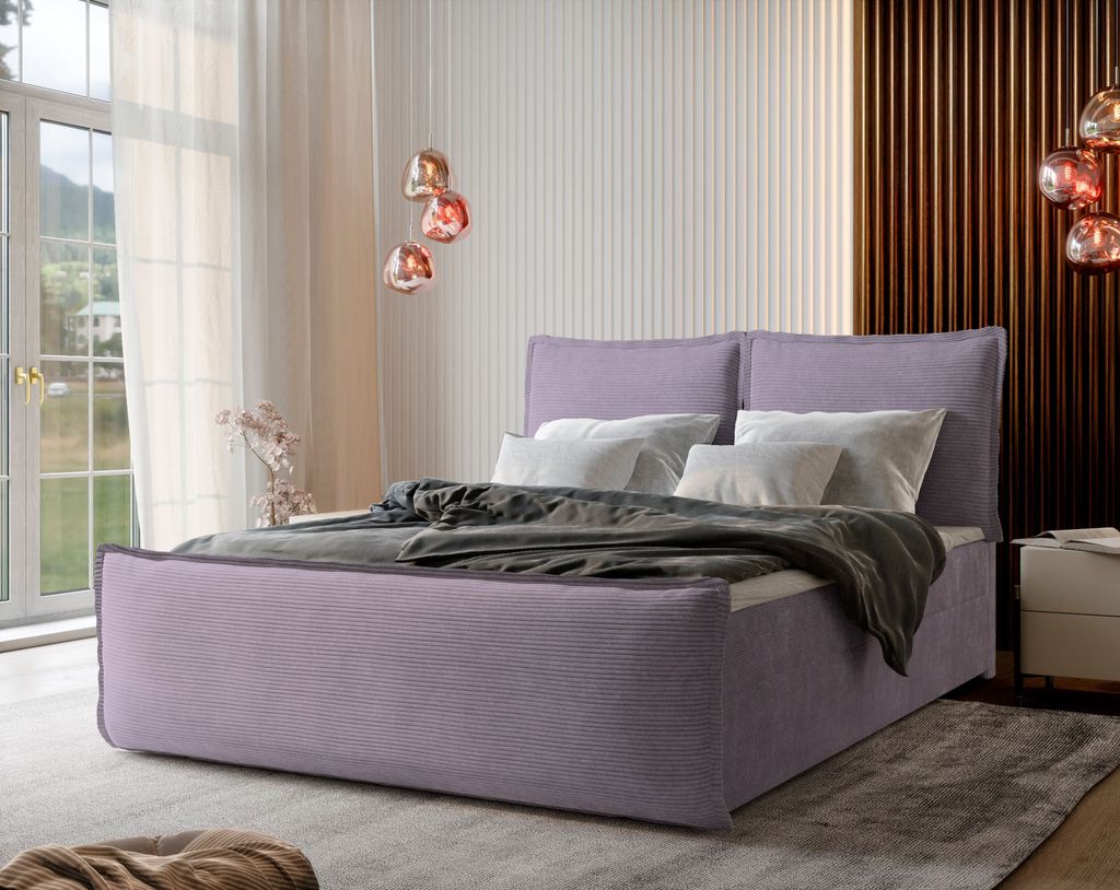 Masseno Boxspringbett MONTA 180x200 cm Komplett-Set mit Bonell Matratze und Topper, Polsterbett mit Bettkästen -Rosa, LINCOLN 61