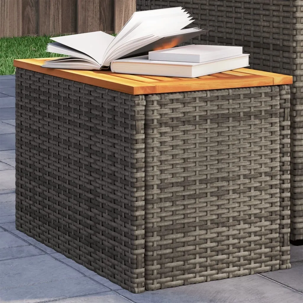 Tavolini da Giardino 2 pz Grigio in Poli Rattan e Legno - The Living Store - 2