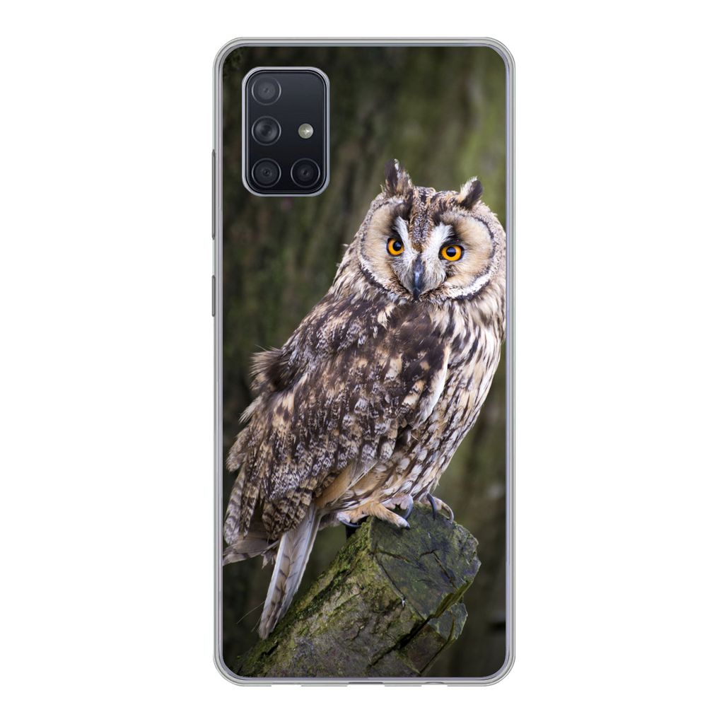MuchoWow Handyhülle Schutzhülle Hülle für Samsung Galaxy A71 Eule - Nahaufnahme - Baum Silikon Softcase Handy Hülle - Kartenbesitzer