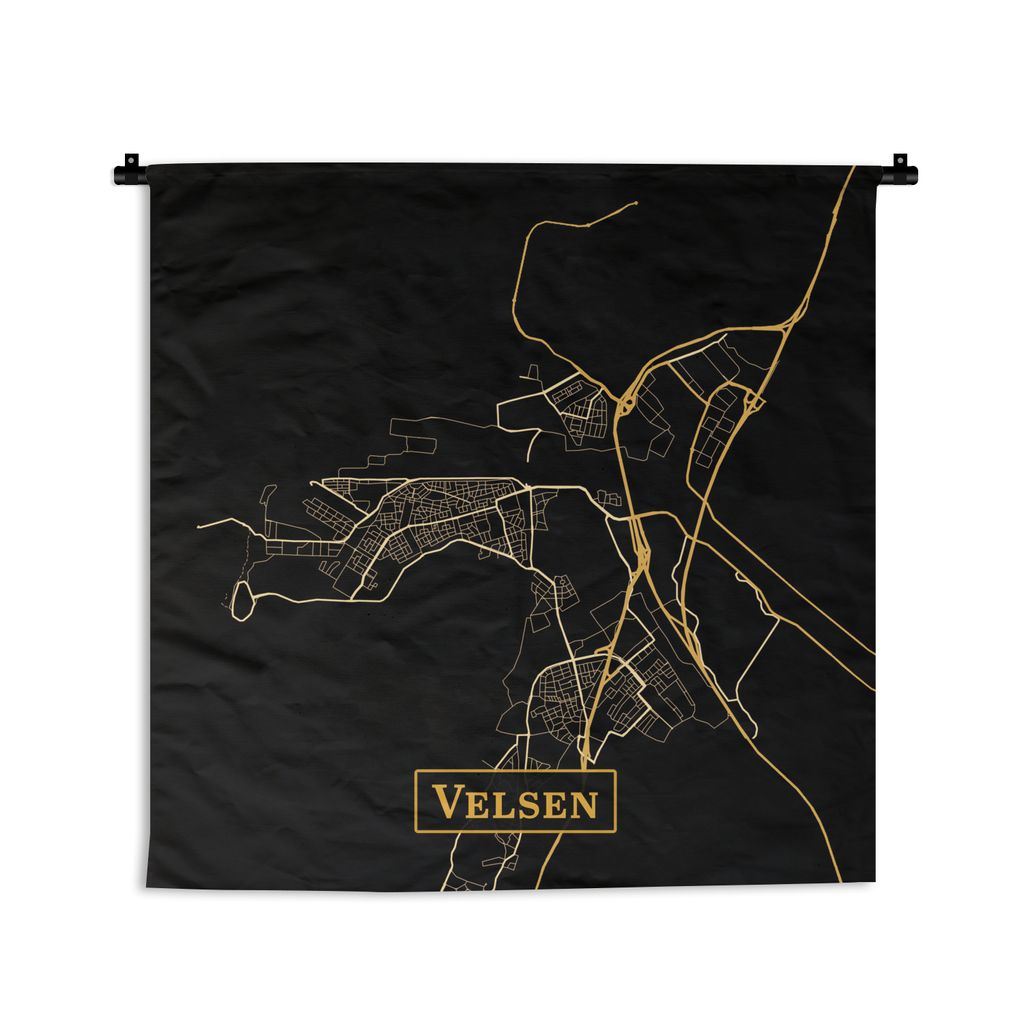 Wandteppich - Kaart - Velsen - Zwart - Goud Wandkleed katoen - 60x60 cm