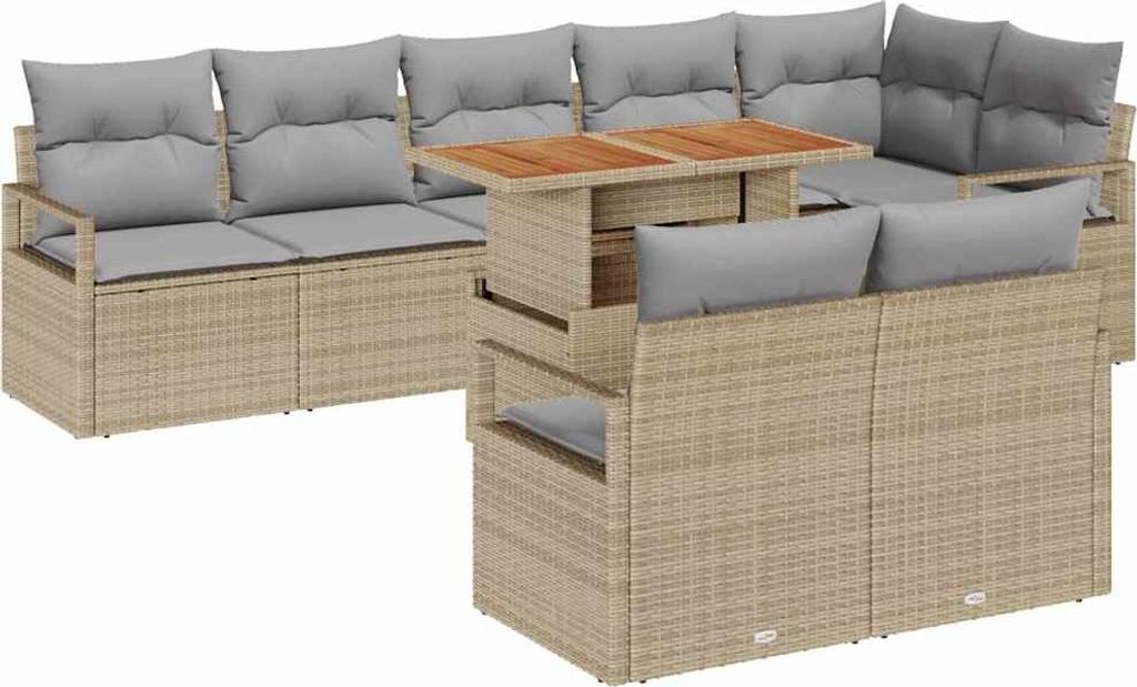 vidaXL Garten-Sofa-Set mit Kissen mit Kissen 9 pcs Beige und Grau