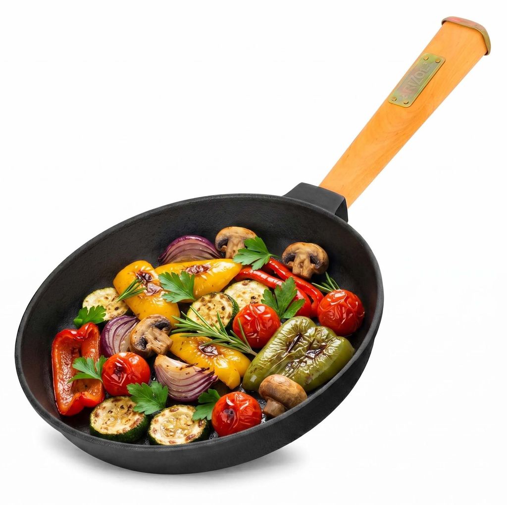 Ø20cm Pfanne aus Gusseisen mit Holzgriff abschraubbar 35mm hoch Gusseisenpfanne Bratpfanne Steakpfannen Cast Iron Induktion