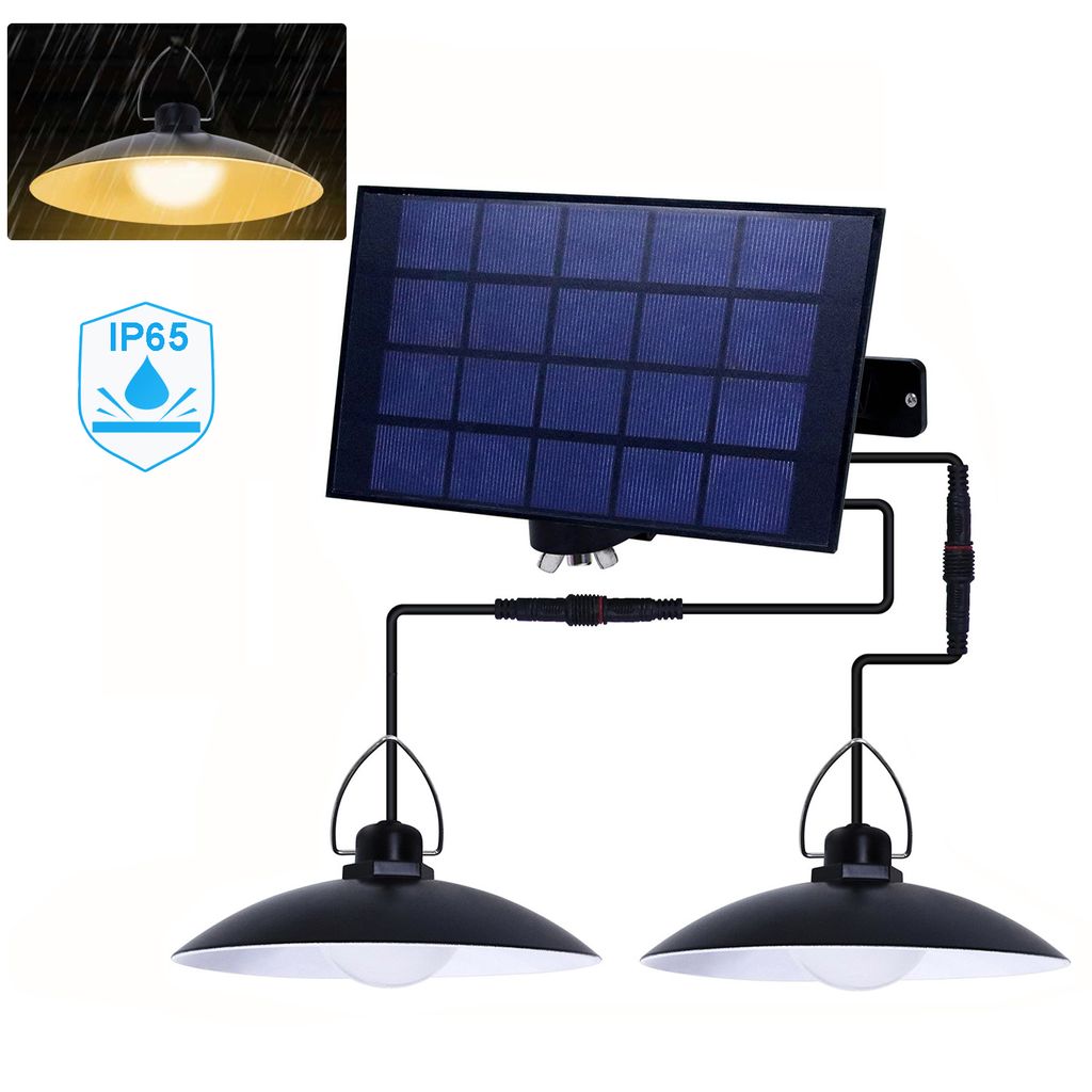 LED Solarlampe Außen Dämmerungssensor,Pendelleuchte Warmweiß IP65 Wasserdicht Balkon Garten Stall Pavillon,mit 2 Leuchten