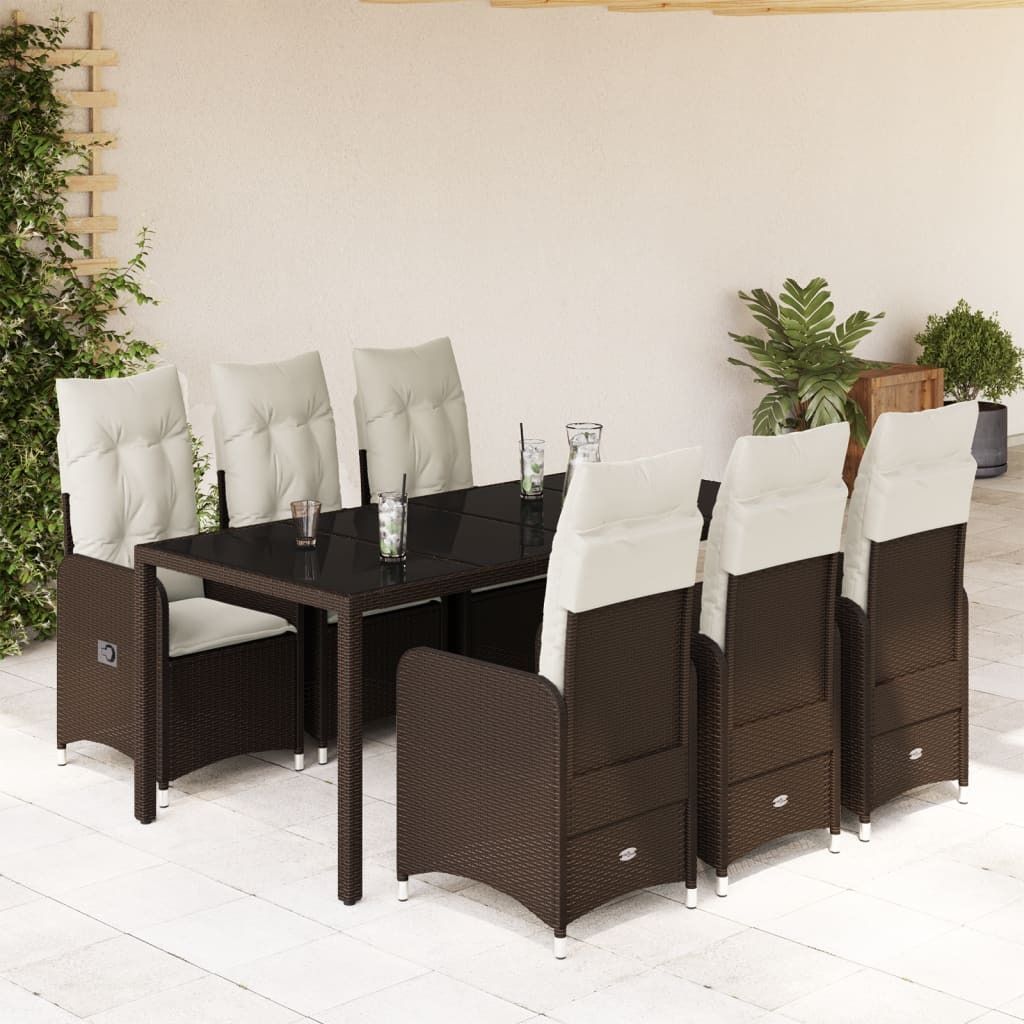 Maison Exclusive - 7-tlg. Garten-Bistro-Set mit Kissen Braun Poly Rattan